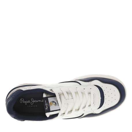 Sneakers marine et blanches à semelle plate et à lacets plats - Image 4