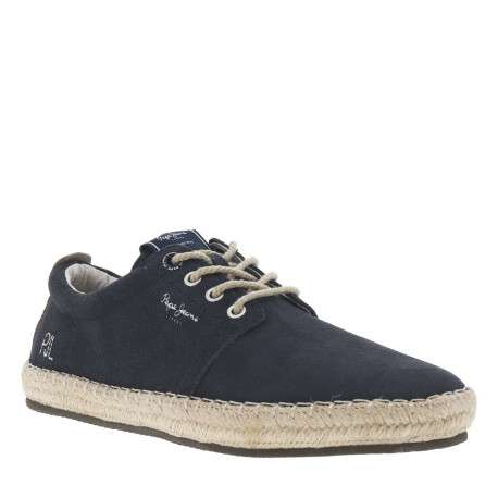 Sneakers en cuir marine en daim à semelle plate et à lacets ronds - Image 3