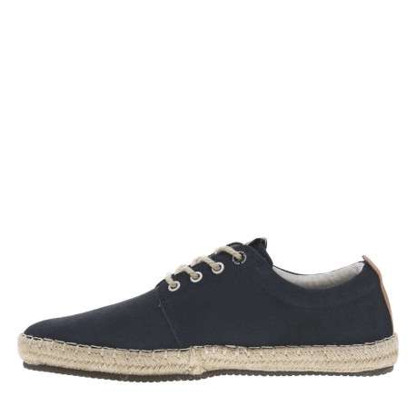 Sneakers en cuir marine en daim à semelle plate et à lacets ronds
