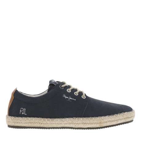 Sneakers en cuir marine en daim à semelle plate et à lacets ronds - Image 2