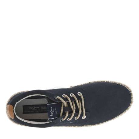 Sneakers en cuir marine en daim à semelle plate et à lacets ronds - Image 4