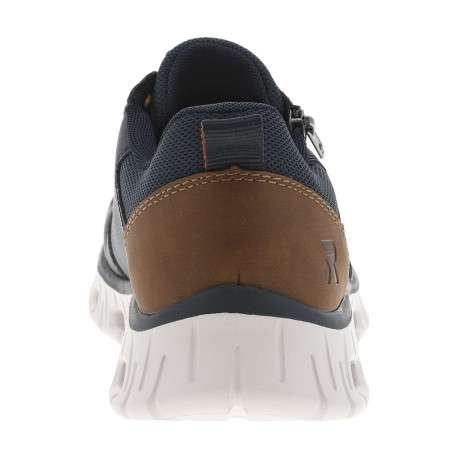 Sneakers marine à semelle blanche ajourée avec empiècements marron - Image 6
