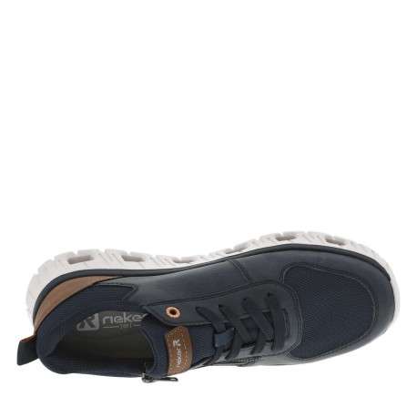 Sneakers marine à semelle blanche ajourée avec empiècements marron - Image 4