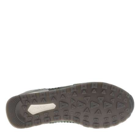 Sneakers olive en cuir perforé avec semelle blanche et grise et des lacets plats - Image 5