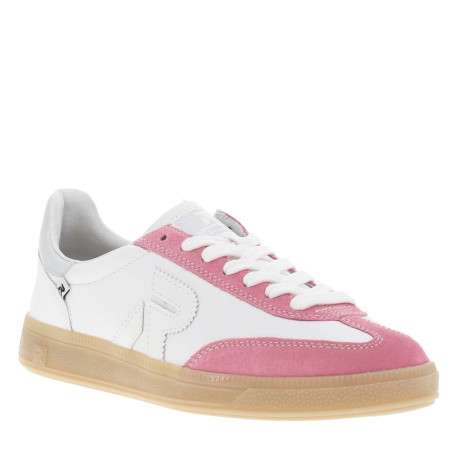 Tennis en cuir roses et blanches à semelle plate à lacets plats - Image 3