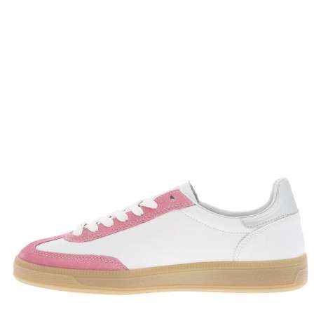 Tennis en cuir roses et blanches à semelle plate à lacets plats