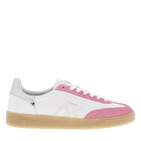 Tennis en cuir roses et blanches à semelle plate à lacets plats - Image 2