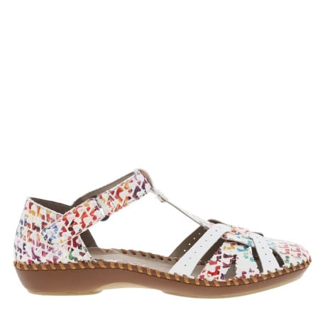 Sandales multicolores à talon compensé bas et à bande auto-agrippante