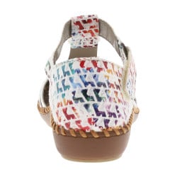 Sandales multicolores à talon compensé bas et à bande auto-agrippante