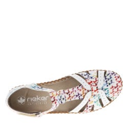 Sandales multicolores à talon compensé bas et à bande auto-agrippante