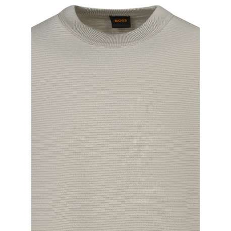 Pull en coton beige uni avec une coupe droite et un col rond - Image 3