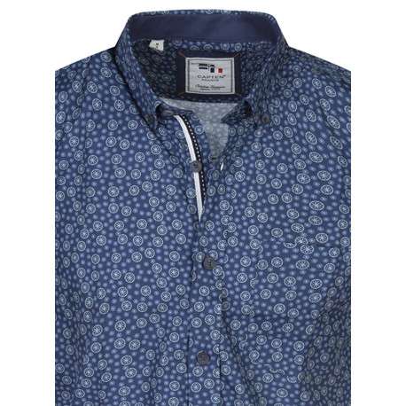 Chemise à manches courtes en coton marine à petites fleurs et à col américain - Image 3
