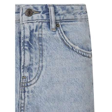 Short denim en coton bleu stone uni avec une coupe droite et une taille haute - Image 3