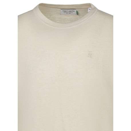 Pull beige uni avec une coupe droite à col rond et des manches longues - Image 3