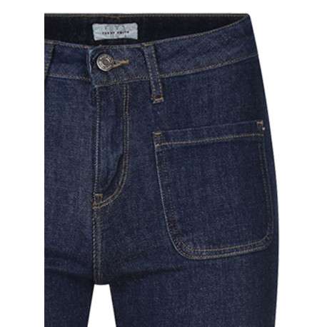 Jean en coton indigo uni avec une coupe droite et des passants pour ceinture - Image 3