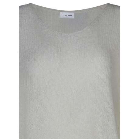 Pull écru uni avec une coupe droite à col v et des manches longues - Image 3