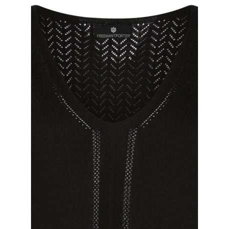 Débardeur noir uni en maille ajourée au dos avec un col v et une coupe droite - Image 3