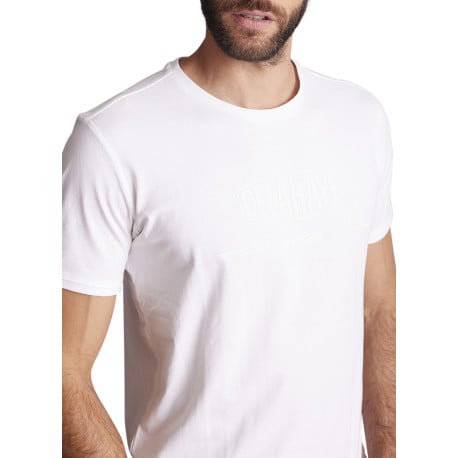 T-shirt en coton blanc uni avec le logo imprimé ton sur ton et un col rond - Image 4