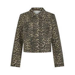 Blouson en coton léopard imprimé à coupe droite avec col à revers