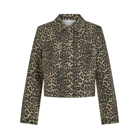 Blouson en coton léopard imprimé à coupe droite avec col à revers