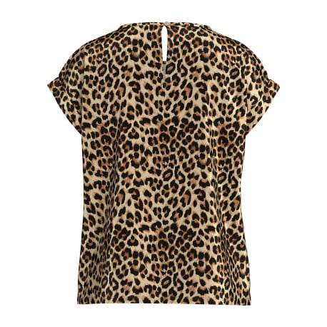 T-shirt léopard imprimé coupe droite col rond et à manches courtes