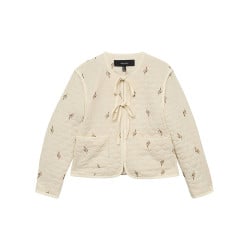 Blouson manches longues écru matelassé avec une coupe droite et un col rond
