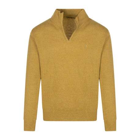 Pull ocre uni ajusté avec un col camionneur et à manches longues avec zip