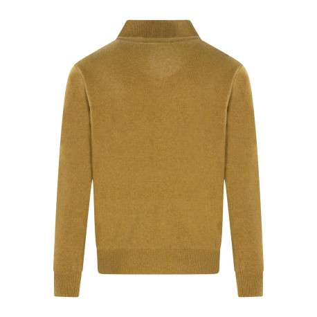 Pull ocre uni ajusté avec un col camionneur et à manches longues avec zip - Image 2