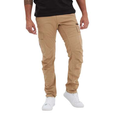 Cargo en coton beige uni à coupe regular fit et à poches à rabat sur les côtés