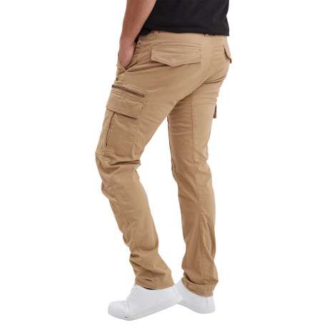 Cargo en coton beige uni à coupe regular fit et à poches à rabat sur les côtés - Image 2