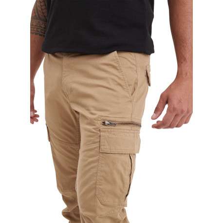 Cargo en coton beige uni à coupe regular fit et à poches à rabat sur les côtés - Image 4