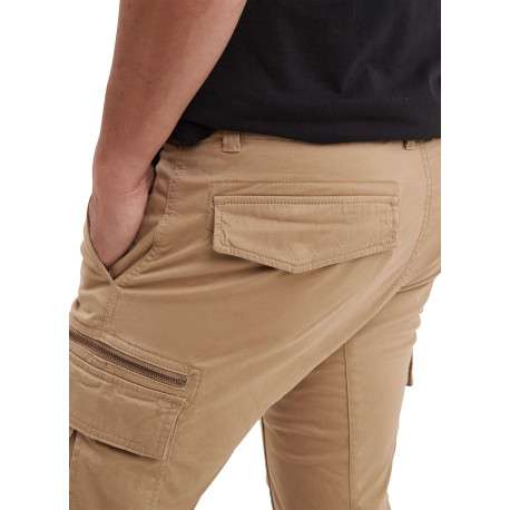 Cargo en coton beige uni à coupe regular fit et à poches à rabat sur les côtés - Image 5