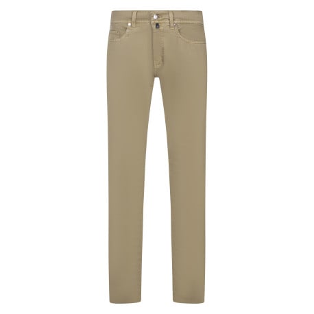 Pantalon 5 poches en coton beige uni à coupe tapered avec jacron brun