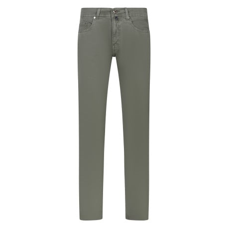 Pantalon en coton kaki uni avec une coupe tapered et 5 poches