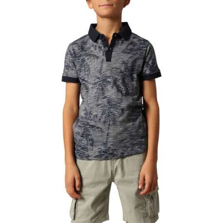 Polo en coton bleu marine rayé à imprimé palmiers avec une coupe droite - Image 2