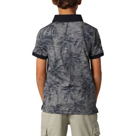 Polo en coton bleu marine rayé à imprimé palmiers avec une coupe droite - Image 3