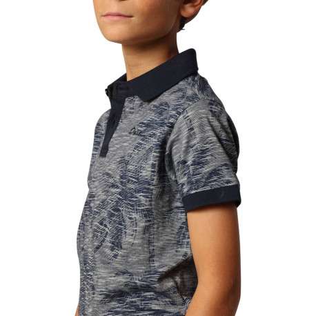 Polo en coton bleu marine rayé à imprimé palmiers avec une coupe droite - Image 4