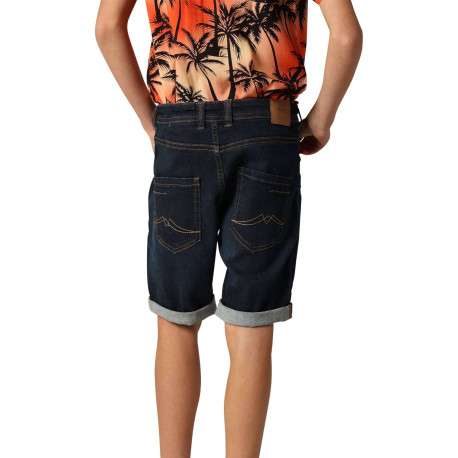 Short 5 poches en coton bleu uni à coupe regular fit avec des passants - Image 3