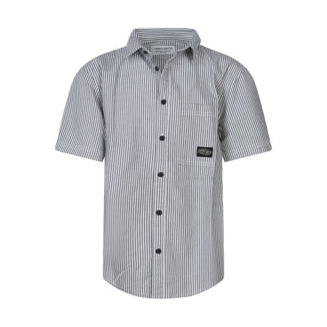Chemise en coton blanche rayée avec une coupe ajustée et un col à revers