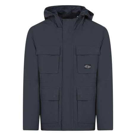 Blouson 4 poches marine uni avec une coupe droite et un col à capuche