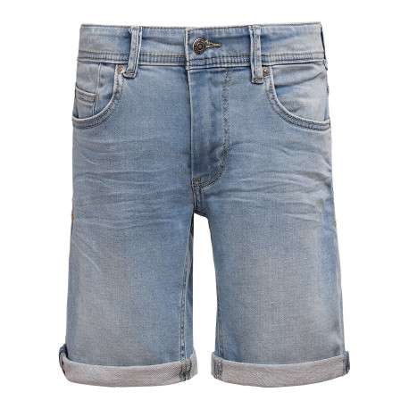 Short 5 Poches en coton bleu uni à coupe droite et avec un patch d'authenticité
