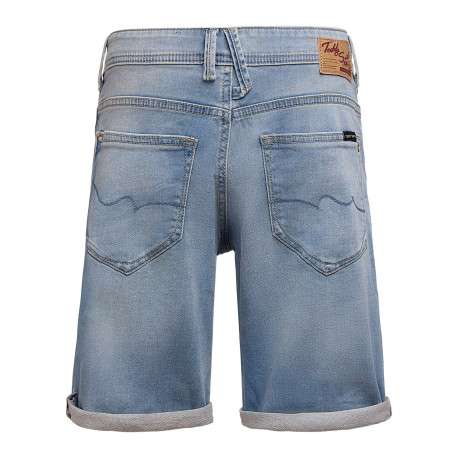 Short 5 Poches en coton bleu uni à coupe droite et avec un patch d'authenticité - Image 2