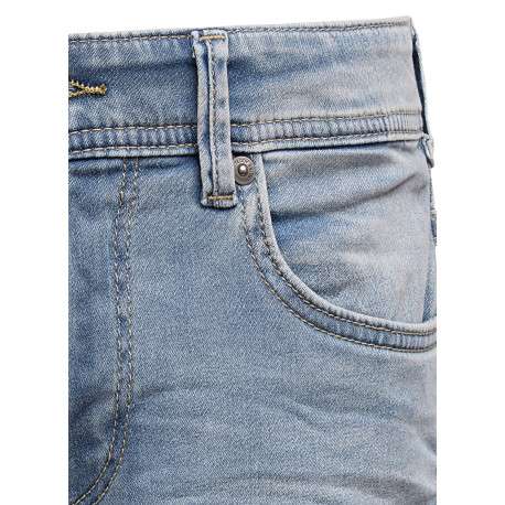 Short 5 Poches en coton bleu uni à coupe droite et avec un patch d'authenticité - Image 3