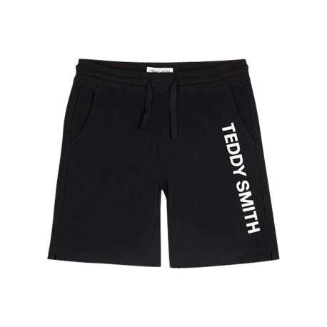 Short jogging en coton noir uni à coupe droite et à taille élastiquée