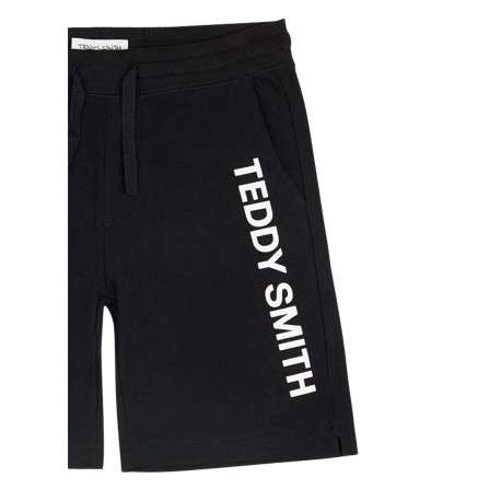 Short jogging en coton noir uni à coupe droite et à taille élastiquée - Image 2