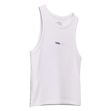 Débardeur en coton blanc uni avec une coupe ajustée et un col rond - Image 2