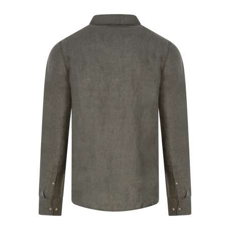 Chemise en lin kaki unie avec une coupe droite et un col à revers - Image 2