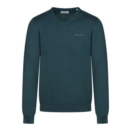 Pull en coton vert à maille jersey et coupe droite avec un col v