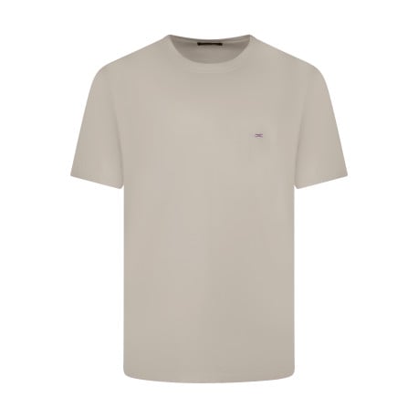 T-shirt beige uni à coupe droite avec un col rond et des manches courtes