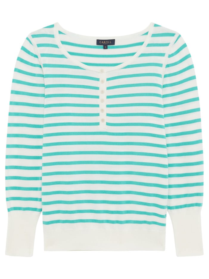 Pull blanc à rayures vertes...